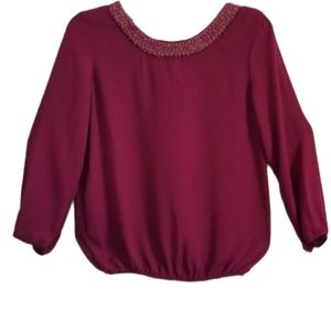 Charlotte Russe Beaded Neck Open Back Tie Blouse